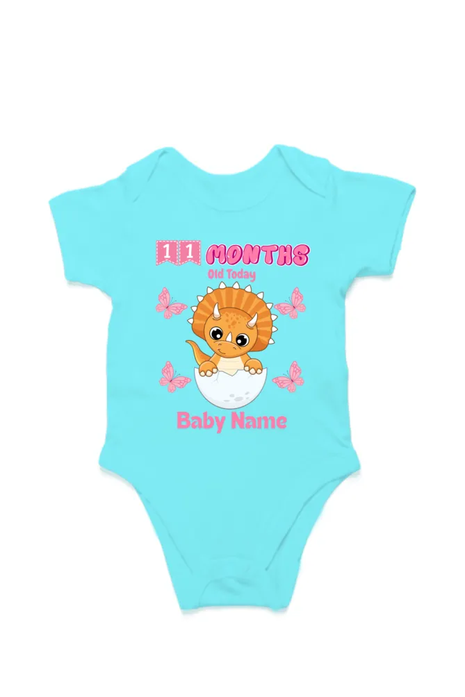 11 Month Celebration : Dino Rompers Printed With Your Baby Girl Name For Their Monthly Milestone