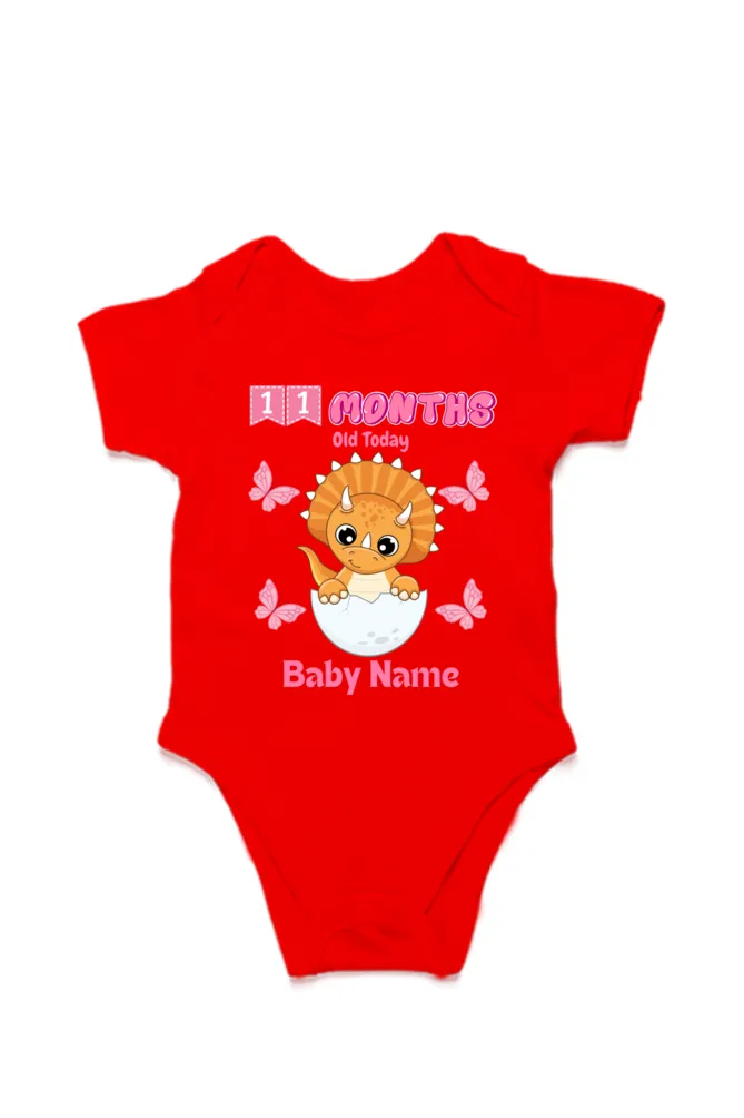 11 Month Celebration : Dino Rompers Printed With Your Baby Girl Name For Their Monthly Milestone