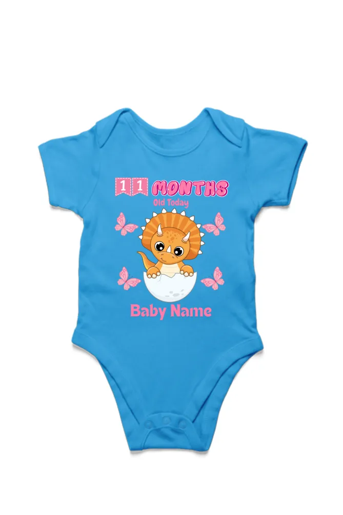 11 Month Celebration : Dino Rompers Printed With Your Baby Girl Name For Their Monthly Milestone