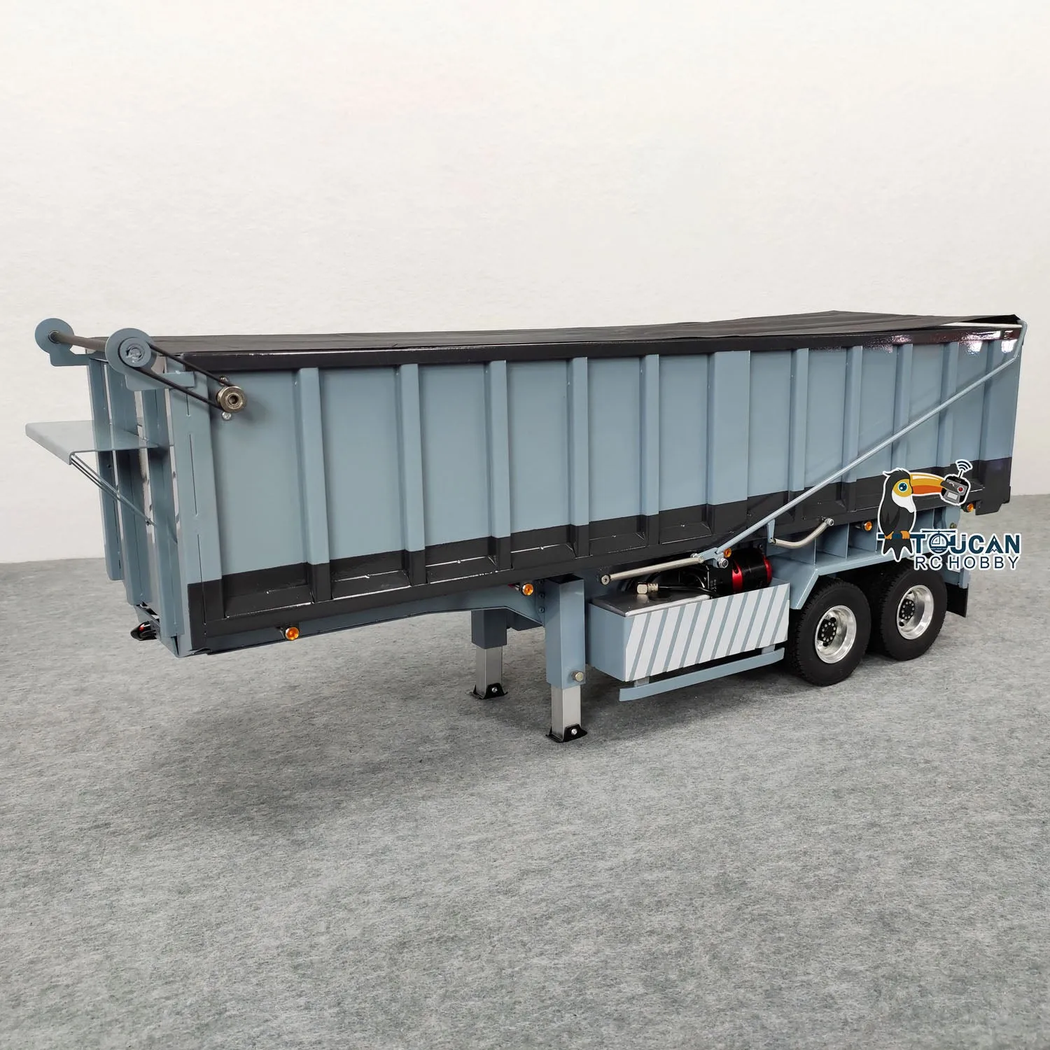 1/14 Metal 2-axle Hydraulic Dump Trailer Electric Tarpaulin 2in1 3 Axles Container Trailer for RC Tractor Truck Models