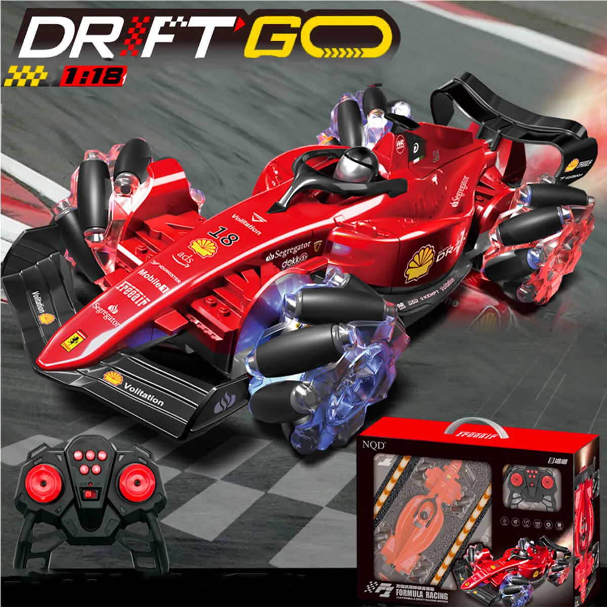 1/18 F1 Remote Control Car 2.4GHz Drift Racing Formula RC Spray Car With Light