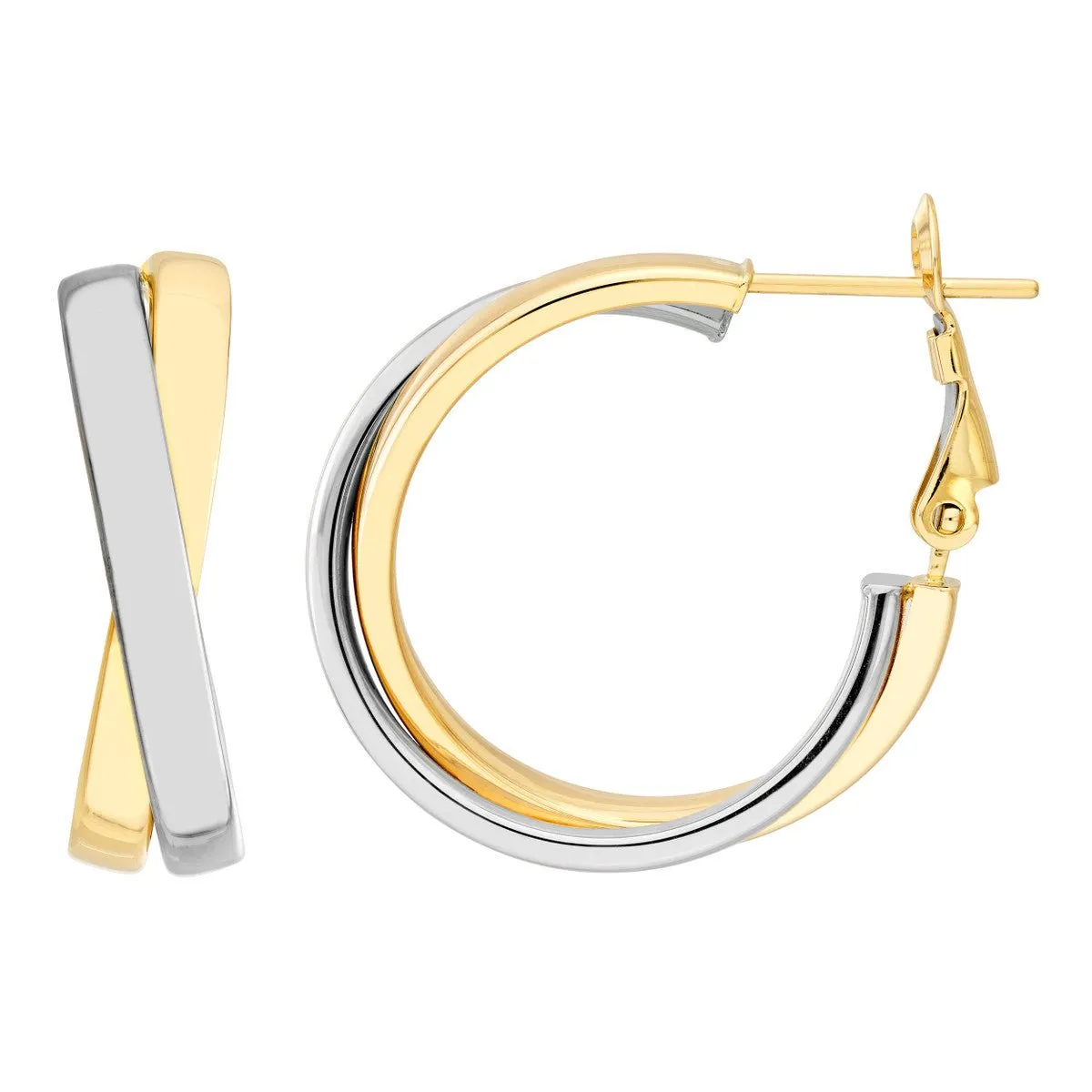 14K Two-Tone Gold Criss-Cross Omega Back Hoop