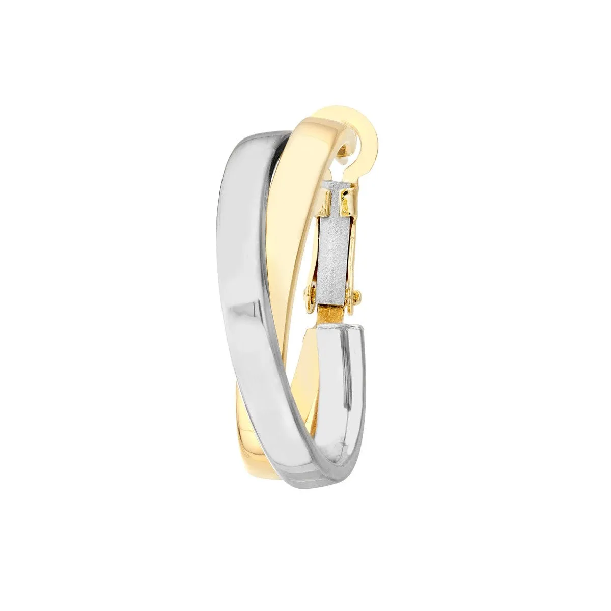 14K Two-Tone Gold Criss-Cross Omega Back Hoop