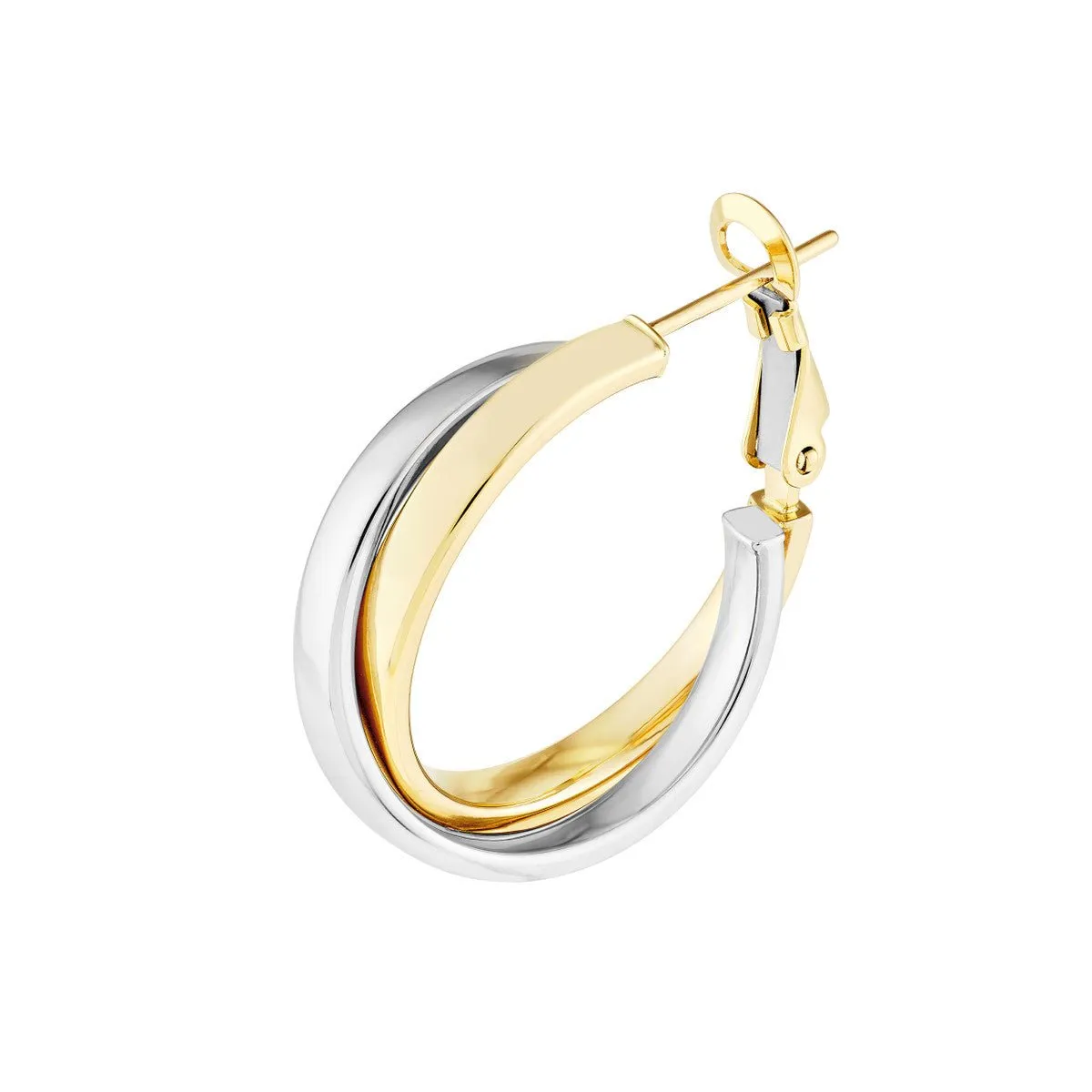 14K Two-Tone Gold Criss-Cross Omega Back Hoop