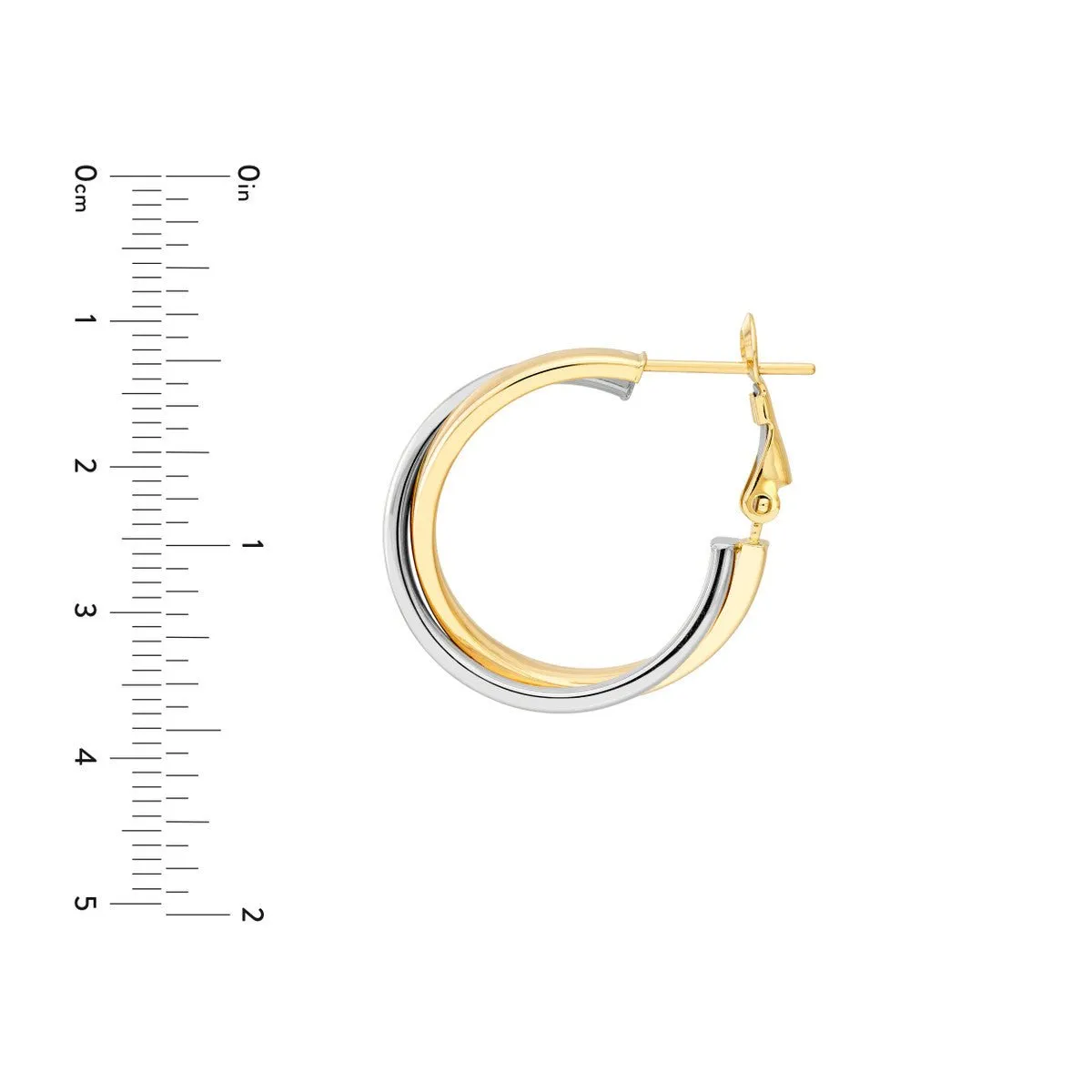 14K Two-Tone Gold Criss-Cross Omega Back Hoop