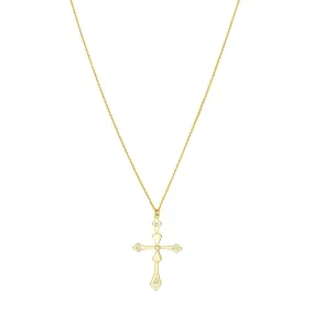 14K Yellow Gold 0.05ct Diamond Fancy Cross Pendant Adj Necklace