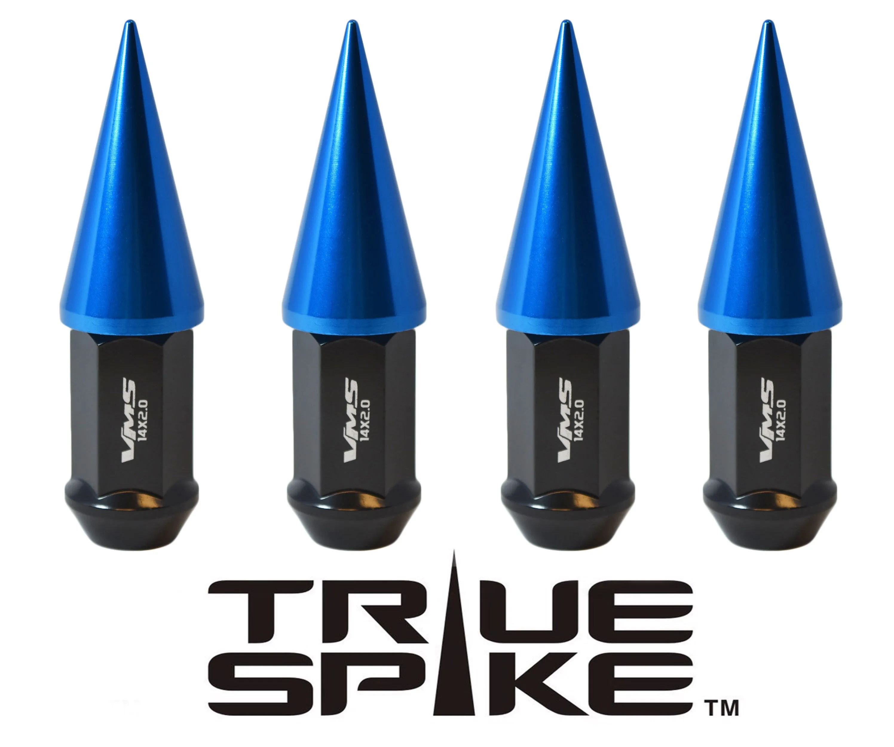 14X1.5 MM 89MM LONG CAR ONLY!!! NO TRUCKS!!! CNC MACHINED FORGED STEEL EXTENDED SPIKE (25MM DIAMETER) LUG NUTS ANODIZED ALUMINUM CAPS // 25MM CAP DIAMETER 51MM CAP LENGTH PART NUMBER LGC020