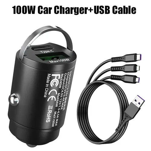 200W Car Charger Type C Mini Hidden PD Car Fast Charging for iphone 15 pro max Huawei Xiaomi Samsung Socket Car Charger Lighter