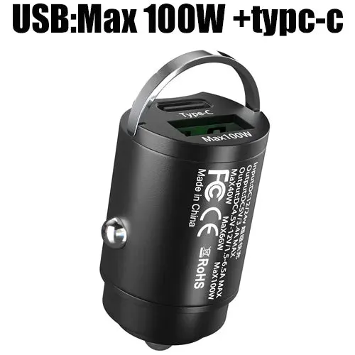 200W Car Charger Type C Mini Hidden PD Car Fast Charging for iphone 15 pro max Huawei Xiaomi Samsung Socket Car Charger Lighter