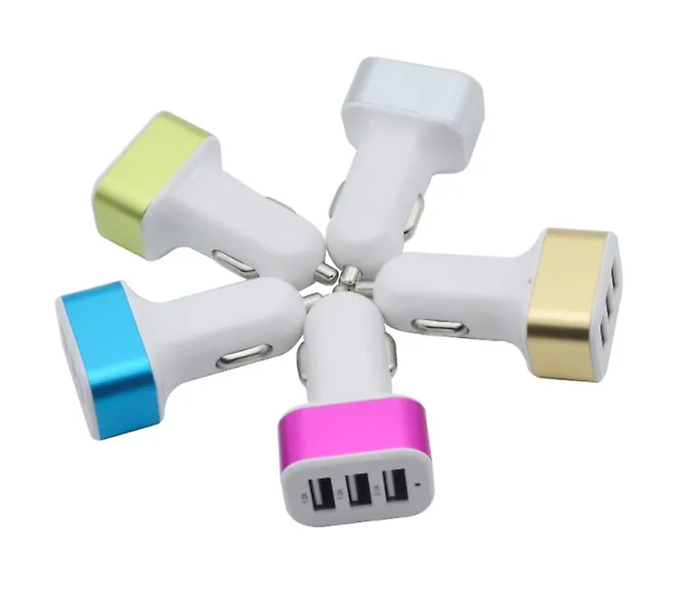 2Pcs white black 3 USB square phone car charger AZ13813