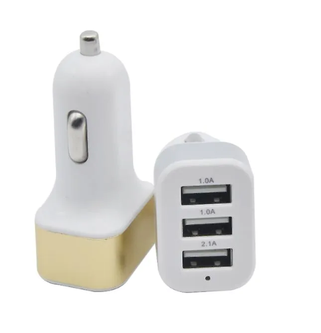 2Pcs white silver 3 USB square phone car charger AZ13818