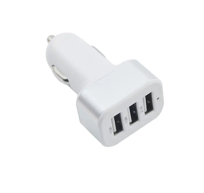 2Pcs white silver 3 USB square phone car charger AZ13818