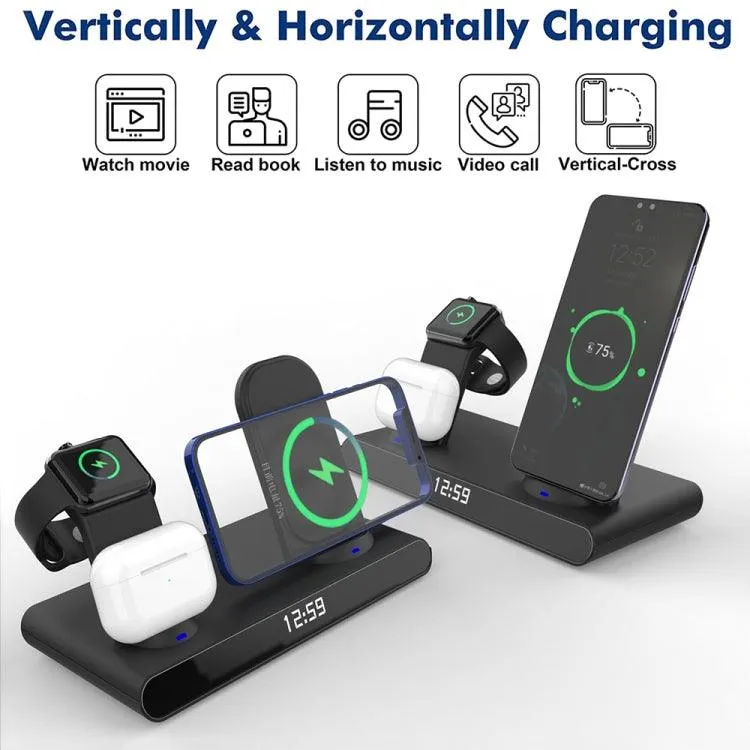 3-in-1 Folding Wireless Charger with Magnetic Clock and Fast Charging Stand - SY-011