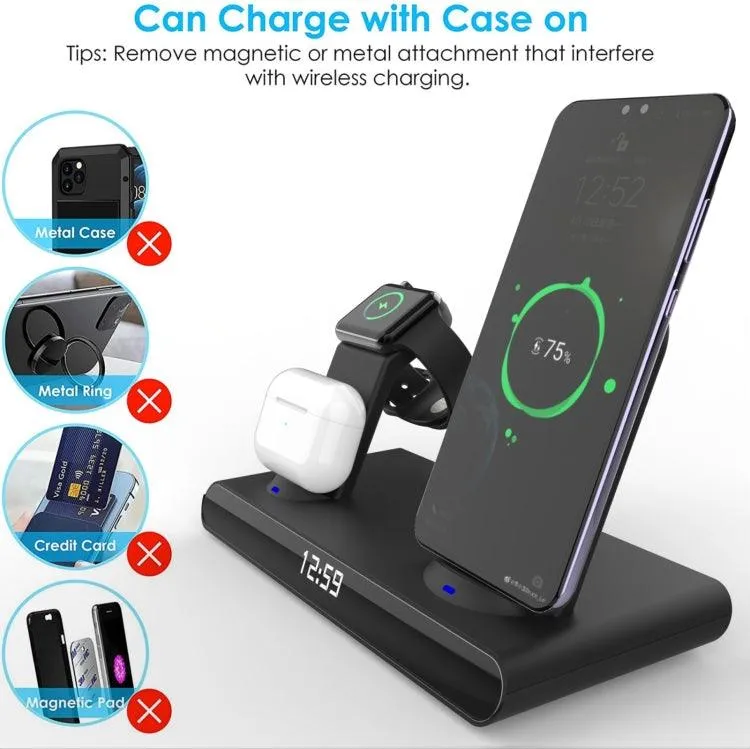 3-in-1 Folding Wireless Charger with Magnetic Clock and Fast Charging Stand - SY-011