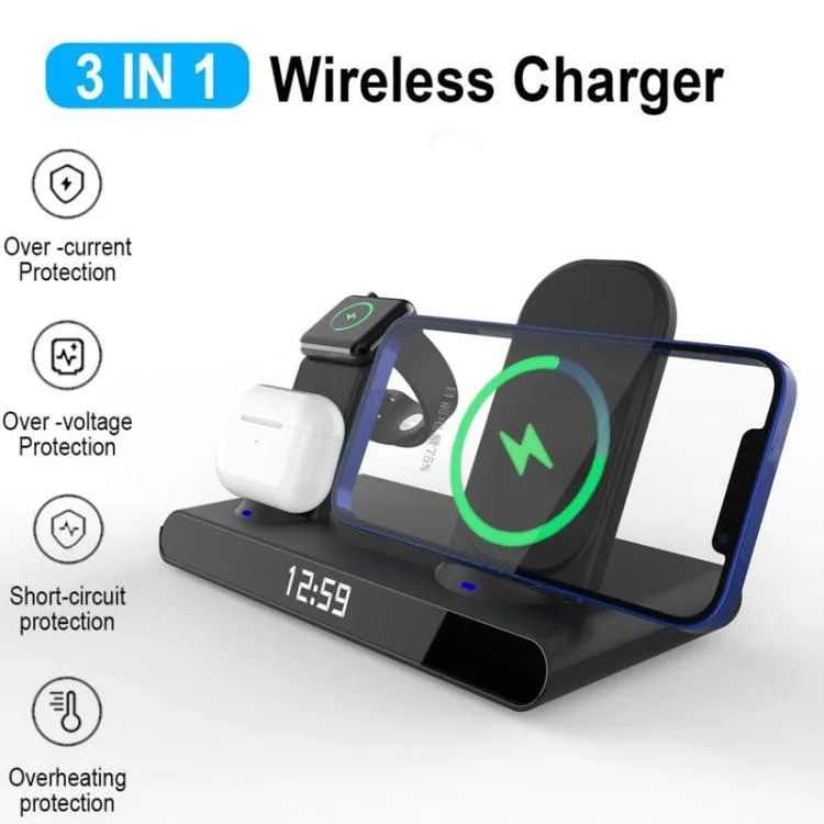 3-in-1 Folding Wireless Charger with Magnetic Clock and Fast Charging Stand - SY-011