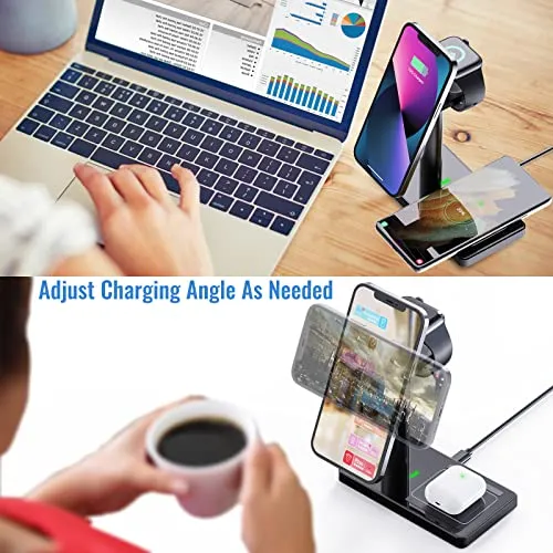 3 in 1 Magnetic Wireless Charger, 20W Fast Mag-Safe Charging Station Compatible with Apple iPhone 13/12, 13/12Pro, 13/12 Pro Max, Apple Watch 7/6/5/4/3/SE and Airpods 3/2/Pro(QC 3.0 Adapter Included)