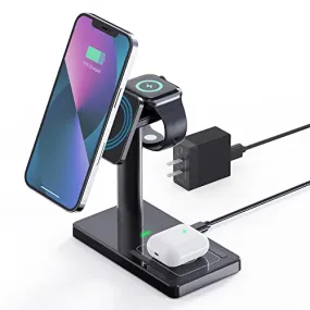 3 in 1 Magnetic Wireless Charger, 20W Fast Mag-Safe Charging Station Compatible with Apple iPhone 13/12, 13/12Pro, 13/12 Pro Max, Apple Watch 7/6/5/4/3/SE and Airpods 3/2/Pro(QC 3.0 Adapter Included)