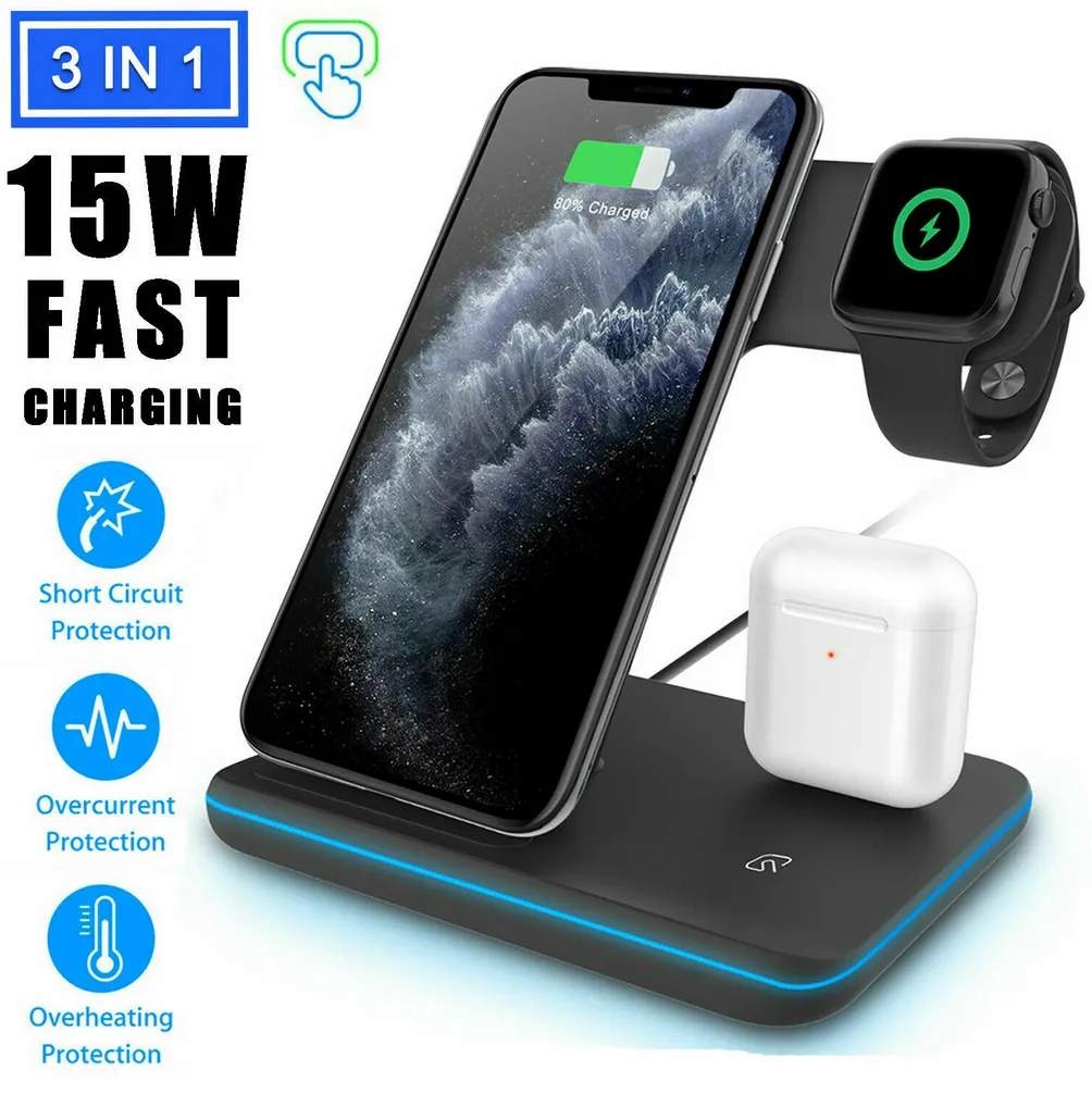 3 In 1 Qi Fast Wireless Charging Smart Station Dock