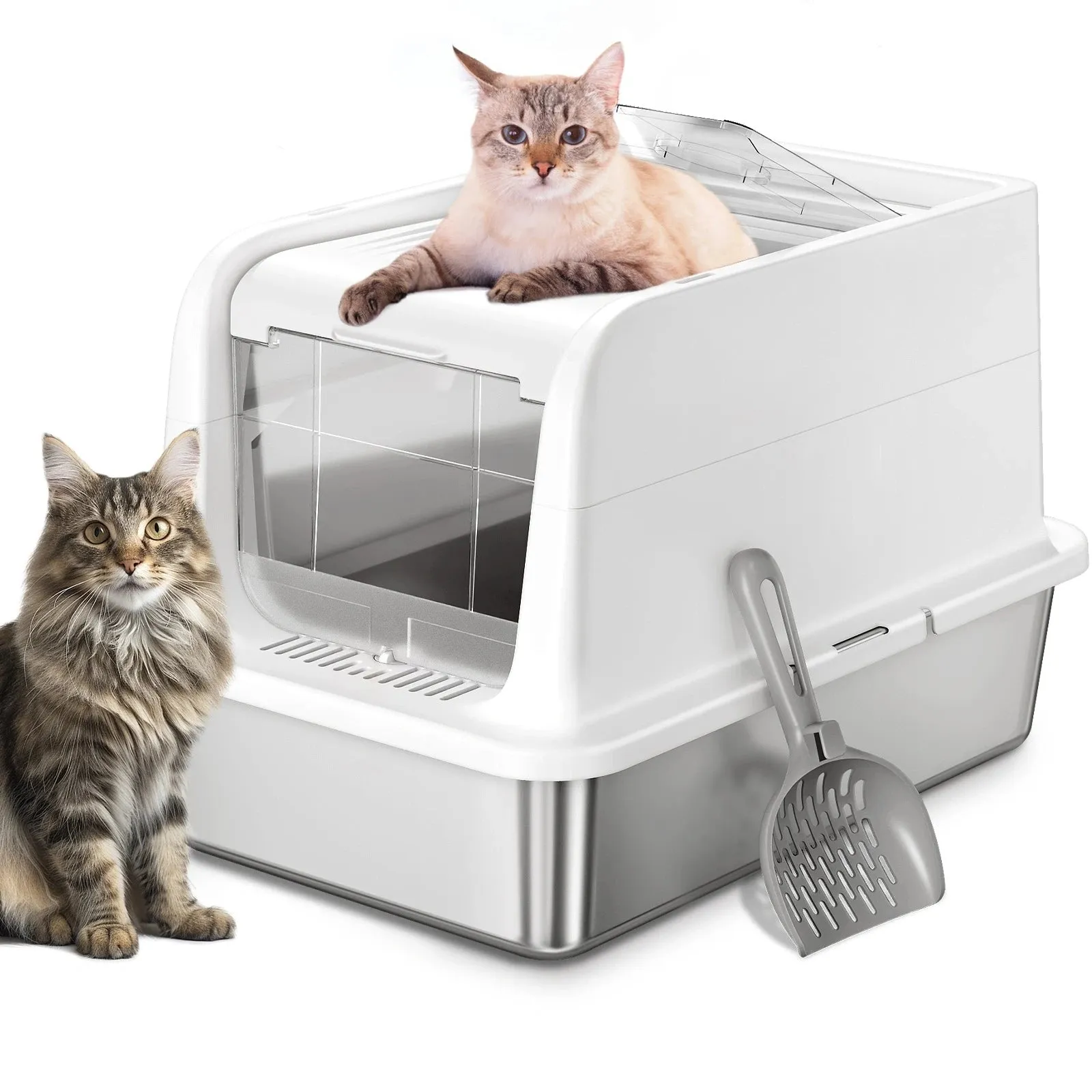 304 Stainless Steel Cat Litter Box,Leak-Proof & Extra Large 60L Courpal