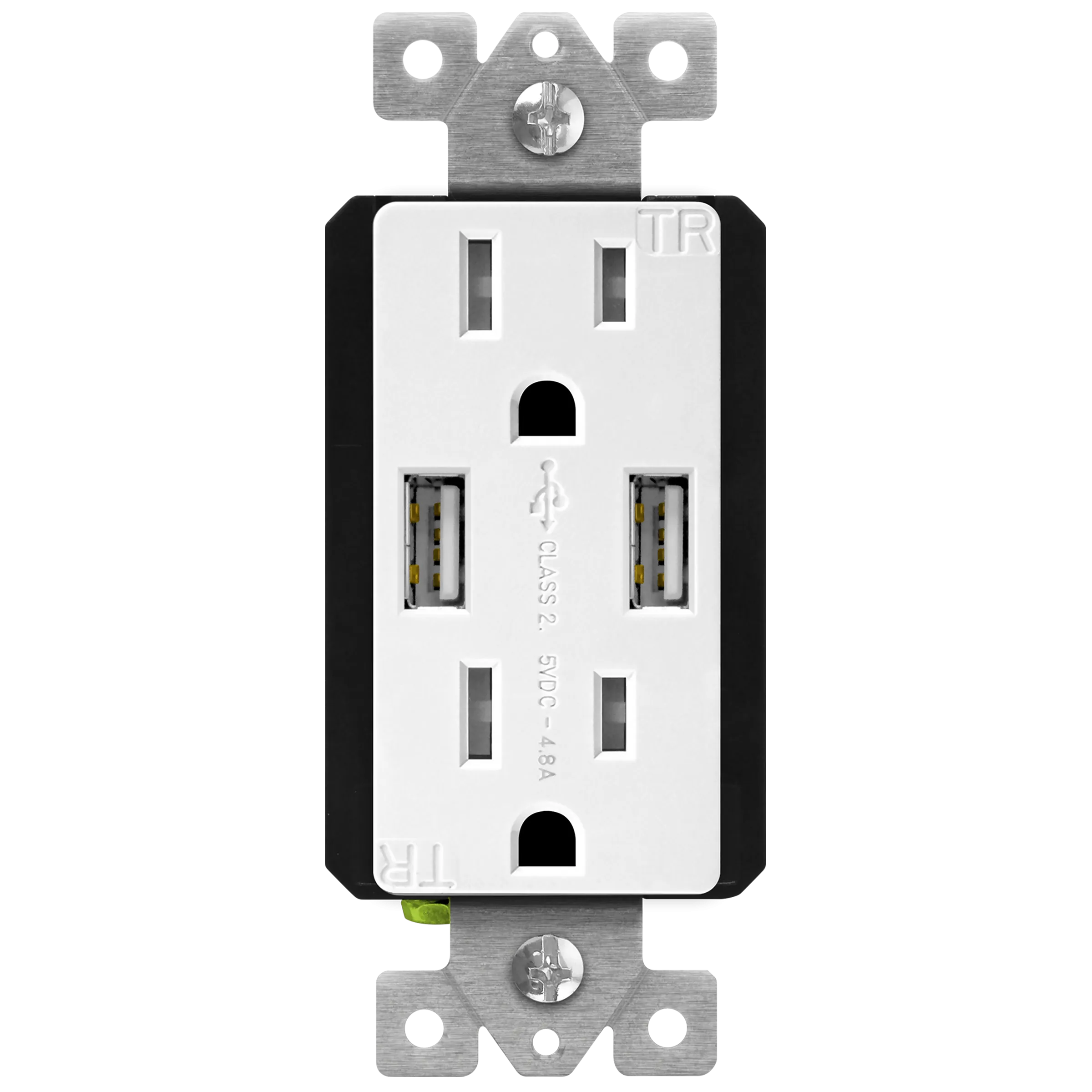 4.8A USB Dual Type A Wall Outlet Charger  with 15A Tamper-Resistant Receptacle