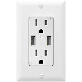 4.8A USB Dual Type A Wall Outlet Charger  with 15A Tamper-Resistant Receptacle