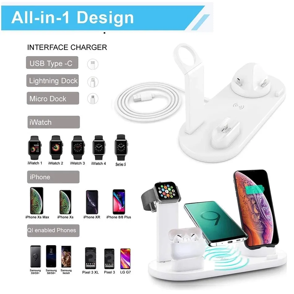 5 In 1 Wireless Charger Stand Pad For iPhone Watch Airpods