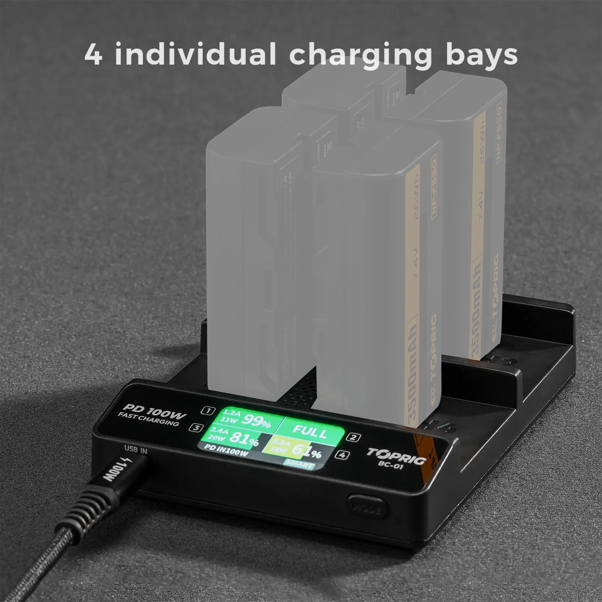 Accsoon Toprig 100W 4-Bay NP-F Fast Charger