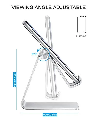 Adjustable Cell Phone Stand, OMOTON C2 Aluminum Desktop Phone Holder Dock Compatible with iPhone 11 Pro, SE, XR, 8 Plus 7 6, Samsung Galaxy, Google Pixel and More, Sliver