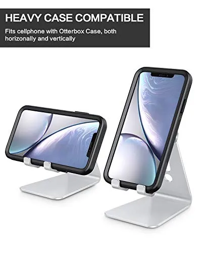 Adjustable Cell Phone Stand, OMOTON C2 Aluminum Desktop Phone Holder Dock Compatible with iPhone 11 Pro, SE, XR, 8 Plus 7 6, Samsung Galaxy, Google Pixel and More, Sliver