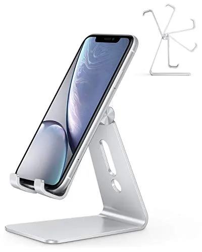 Adjustable Cell Phone Stand, OMOTON C2 Aluminum Desktop Phone Holder Dock Compatible with iPhone 11 Pro, SE, XR, 8 Plus 7 6, Samsung Galaxy, Google Pixel and More, Sliver