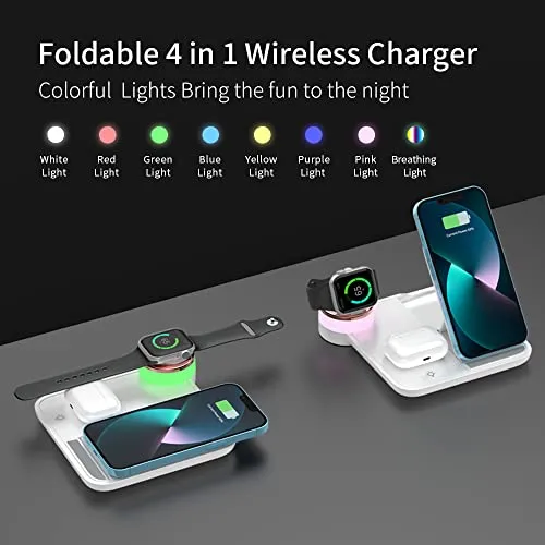 Almsbo 4 in 1 Wireless Charger,18W Fast Wireless Charging Station Dock,Foldable Charger Station for iPhone 14/13/12/11 Pro/SE/XS MAX/XR/XS/X/8/8 Plus,Apple Iwatch 8/7/ 6/SE/5/4/3/2/1,AirPods Pro/2/3