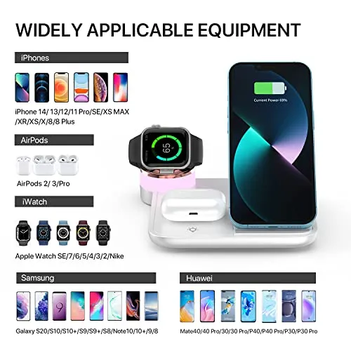 Almsbo 4 in 1 Wireless Charger,18W Fast Wireless Charging Station Dock,Foldable Charger Station for iPhone 14/13/12/11 Pro/SE/XS MAX/XR/XS/X/8/8 Plus,Apple Iwatch 8/7/ 6/SE/5/4/3/2/1,AirPods Pro/2/3