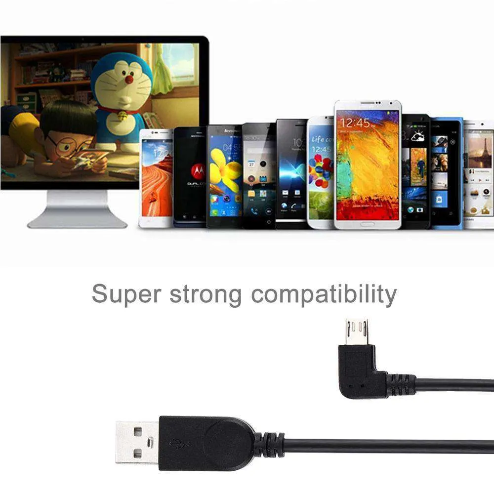 AMZER® 28cm 90 Degree Angle Left Micro USB to USB Data / Charging Cable - Black