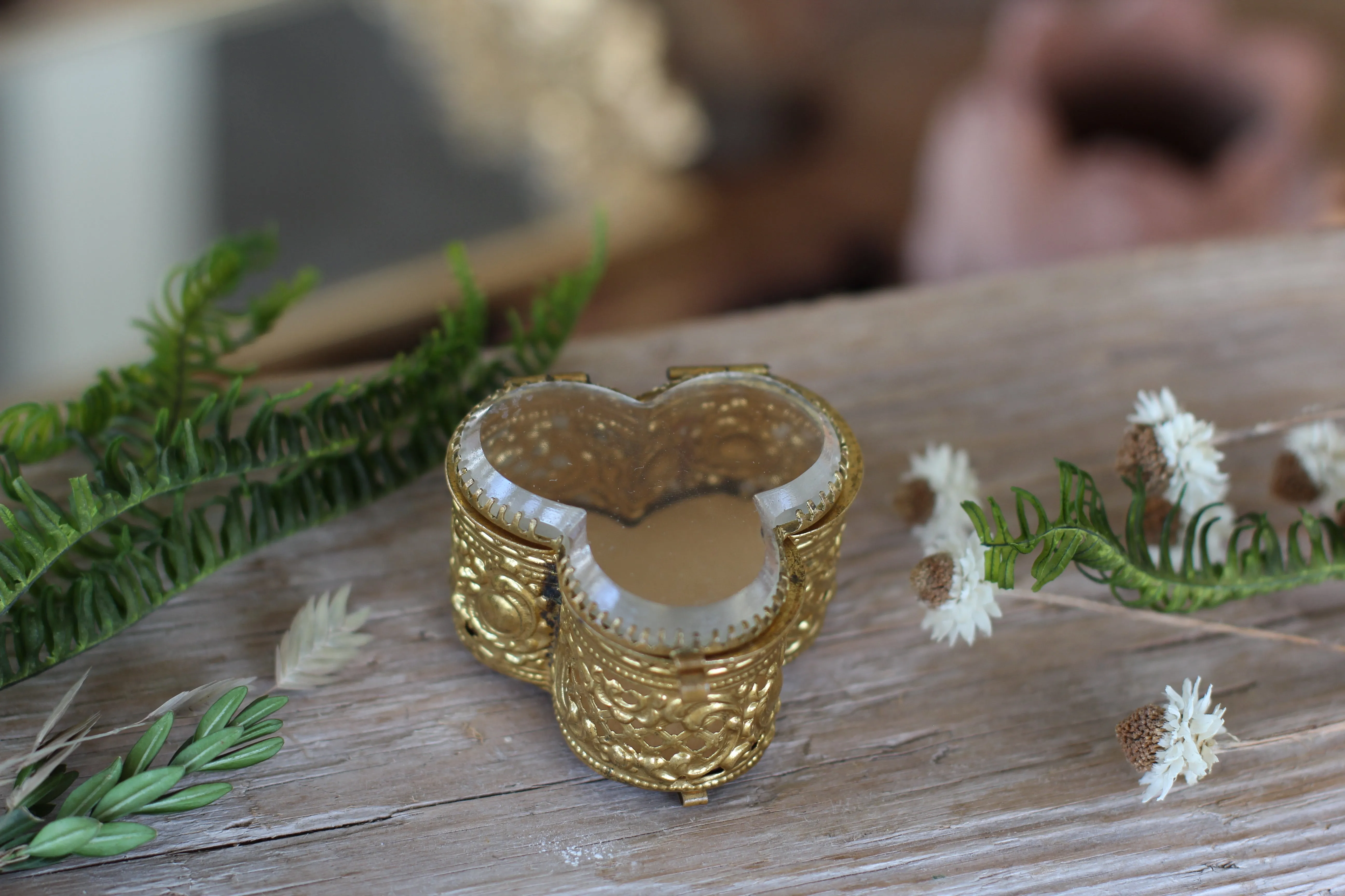 Antique Miniature Clover Jewelry Box