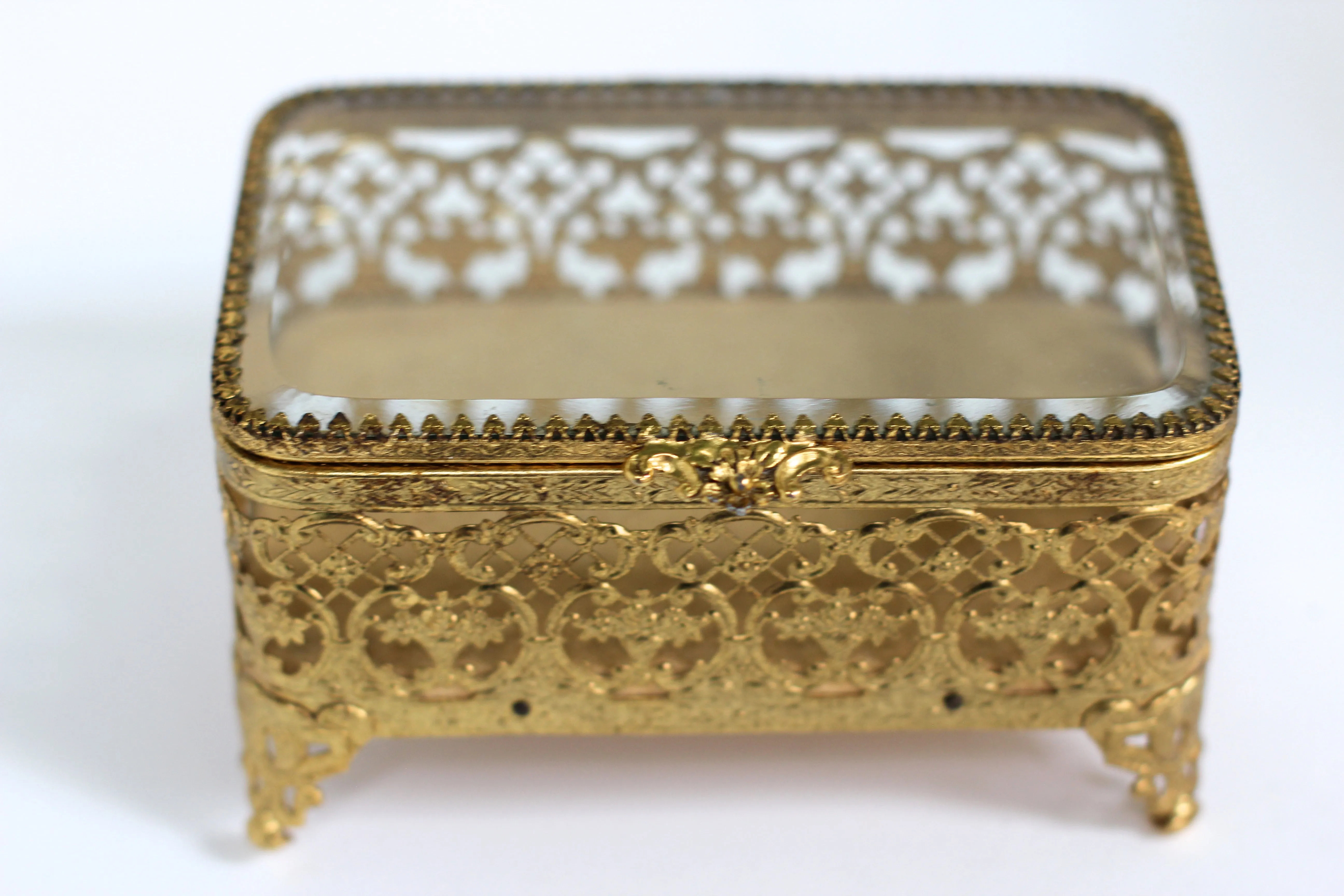 Antique Ormolu Filigree Jewelry Box #131