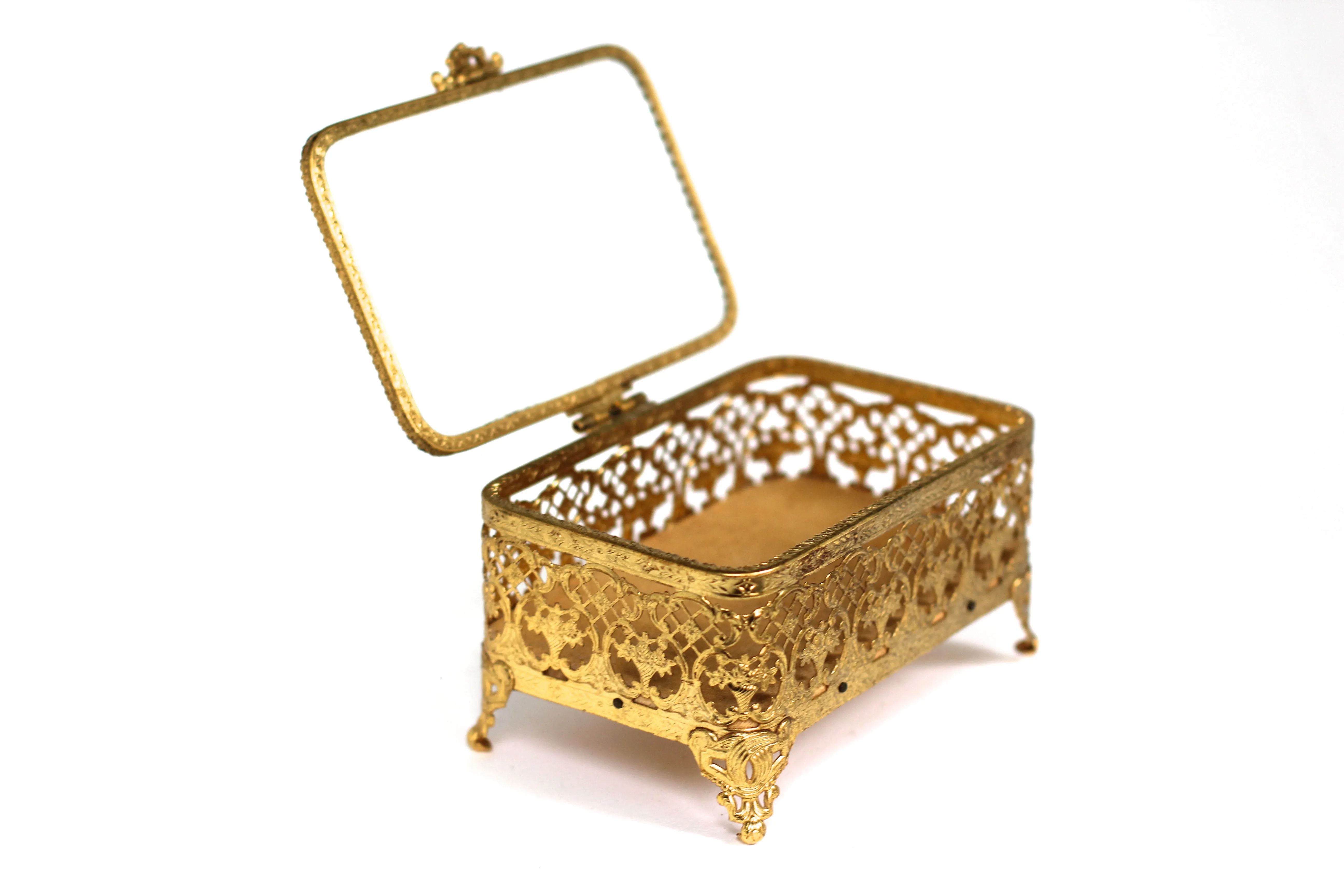 Antique Ormolu Filigree Jewelry Box #131