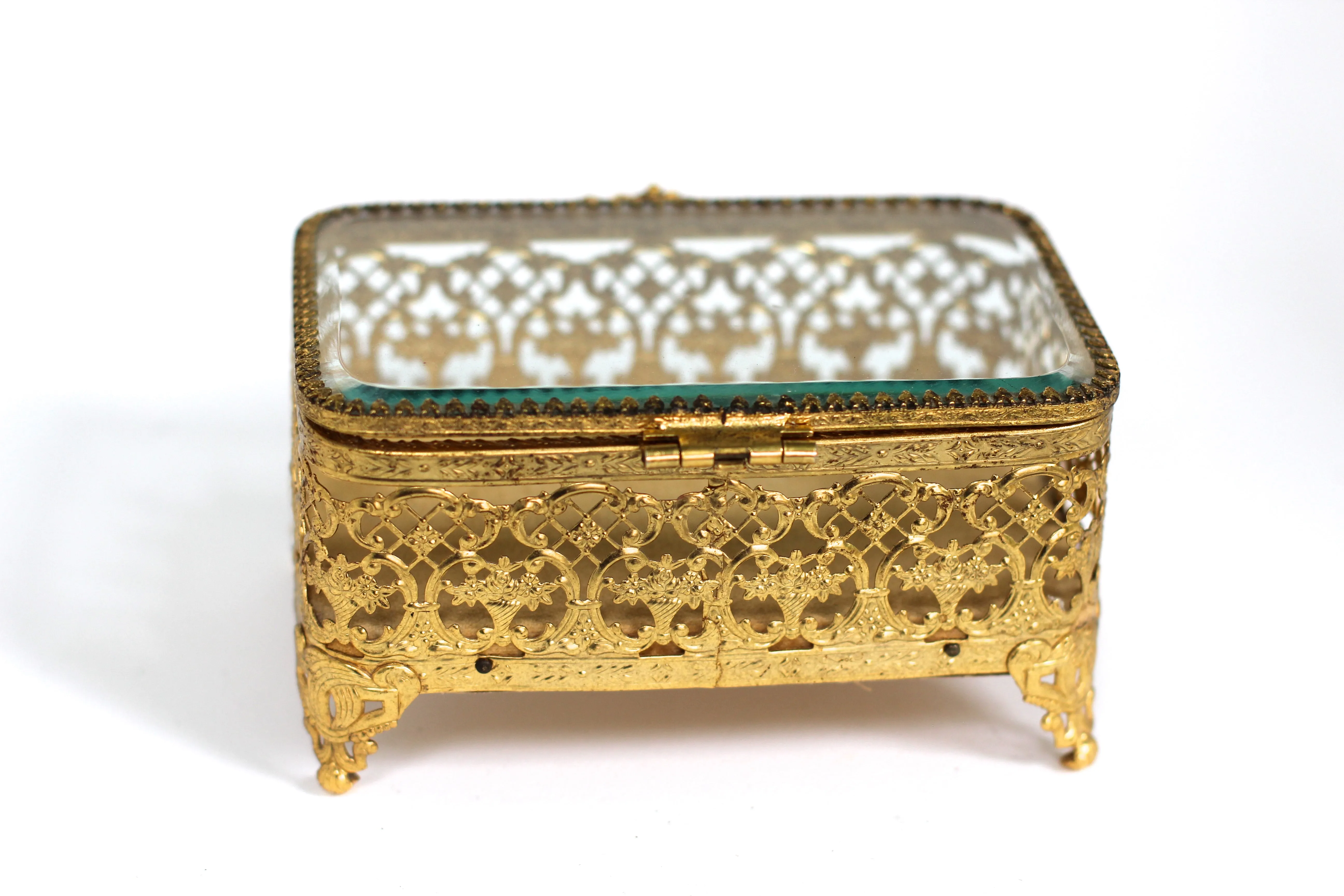 Antique Ormolu Filigree Jewelry Box #131