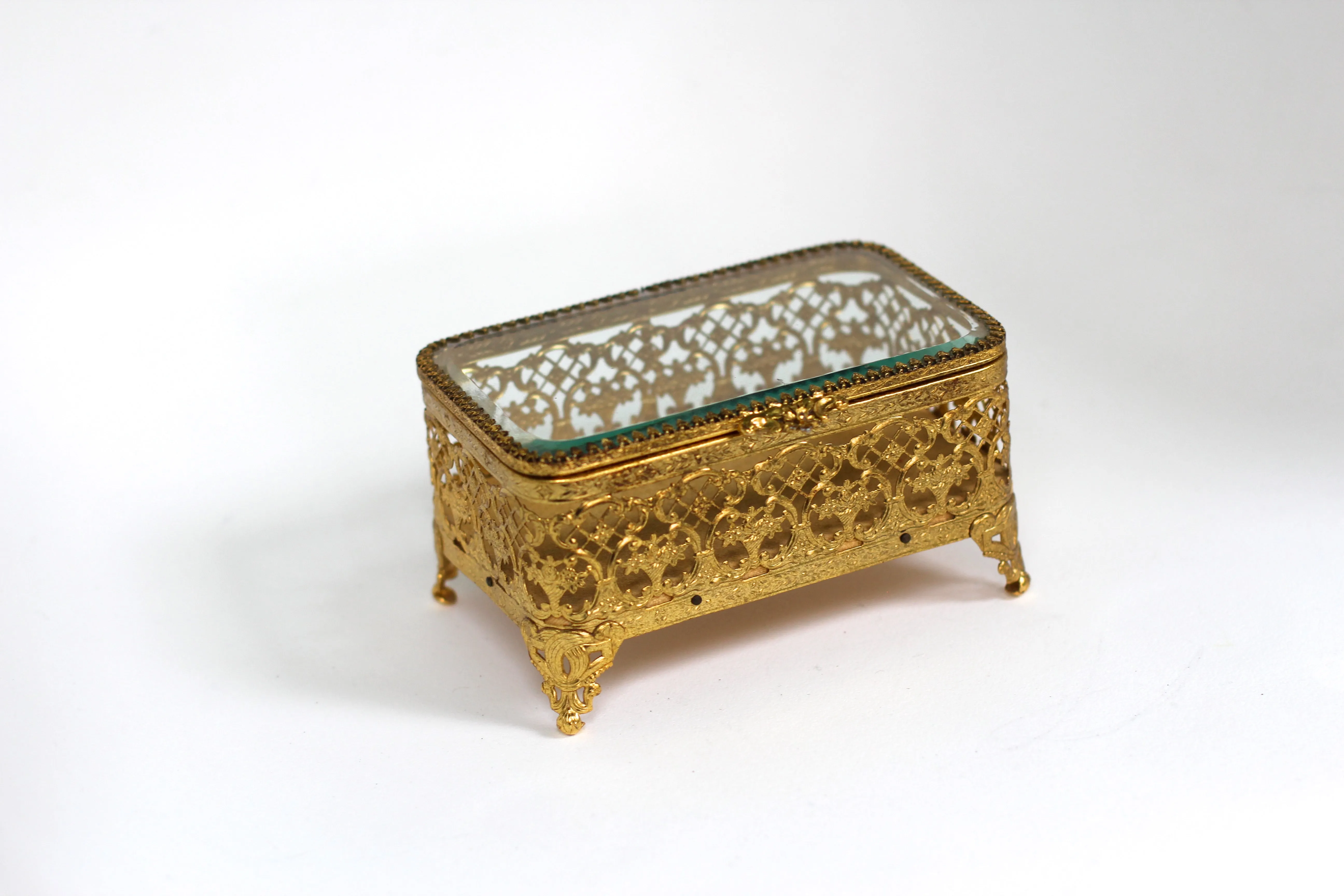 Antique Ormolu Filigree Jewelry Box #131