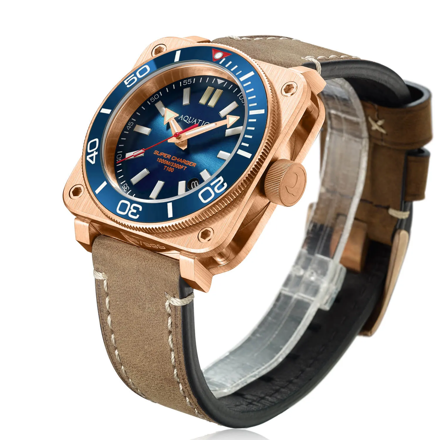 Aquatico Super Charger Bronze Blue Ceramic Bezel SW200