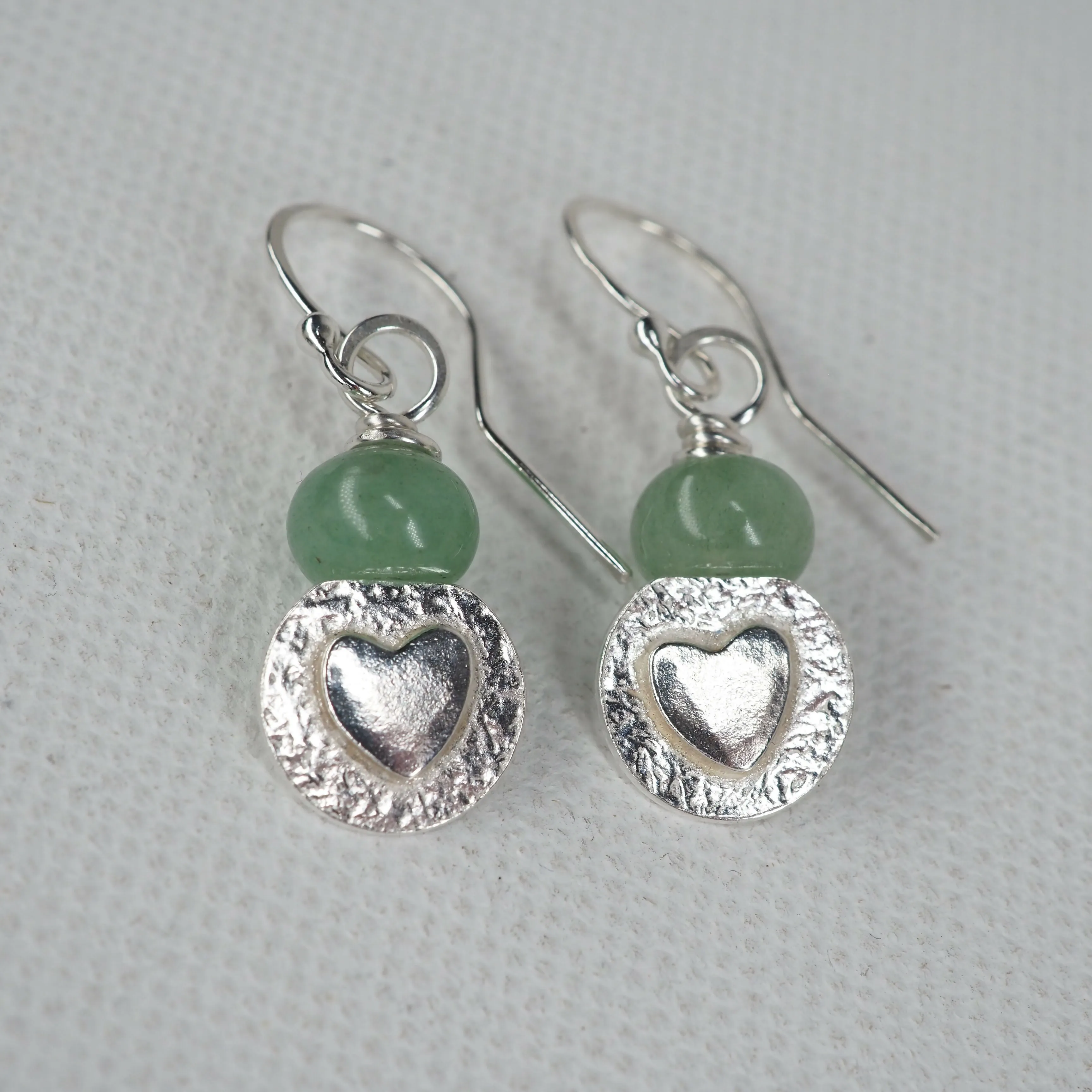 Aventurine and Silver Heart Earrings