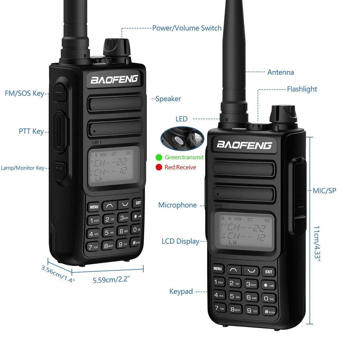 BAOFENG TH-15S Pro Handheld Radio Long Range Walkie Talkie 999 Channal Two Way Radios, GMRS Repeater Capable, NOAA Dual Band Ra