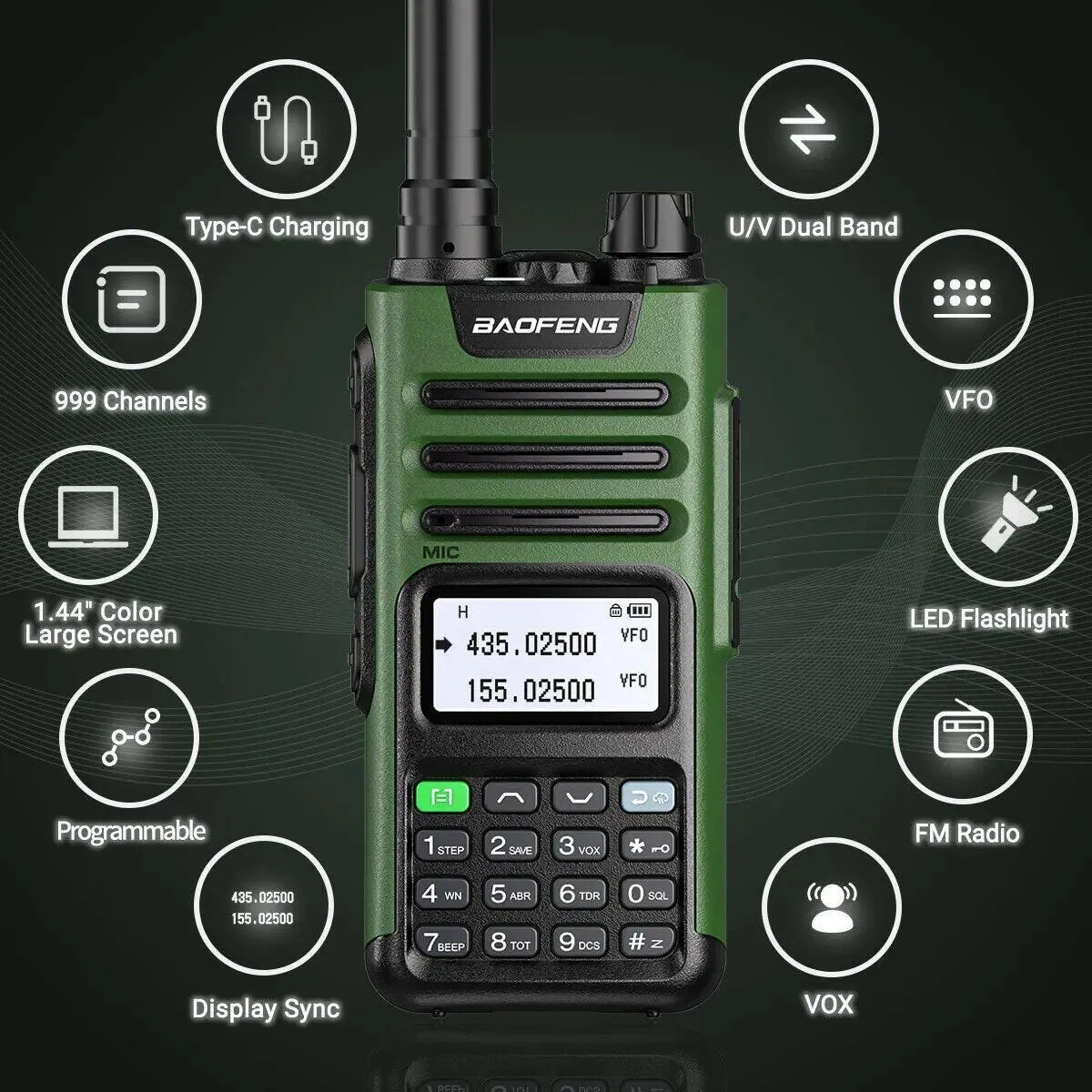 BaoFeng UV-13 PRO V1 V2 High Power Dual Band Walkie Talkie Type C Charger 16 KM Long Range UV13 Transceiver Ham Two Way Radio