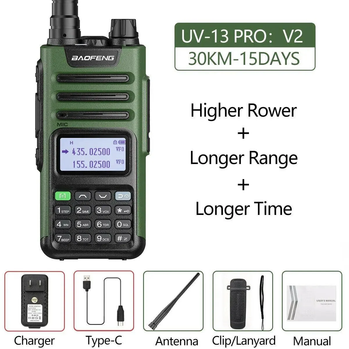 BaoFeng UV-13 PRO V1 V2 High Power Dual Band Walkie Talkie Type C Charger 16 KM Long Range UV13 Transceiver Ham Two Way Radio