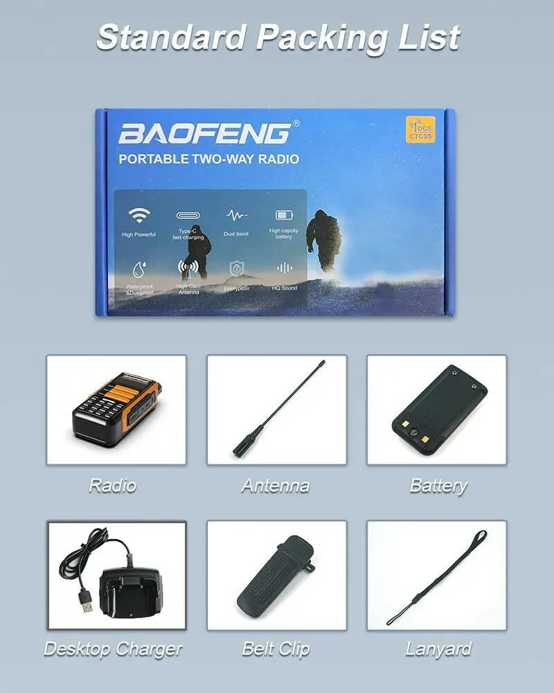 BaoFeng UV-16 Plus Walkie Talkie High Power USB C 10KM Long Range UV-16 Two Way Radio Dual Band Waterproof Transceiver FM Radio