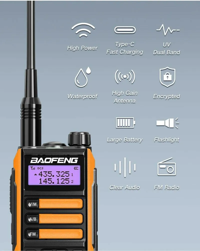 BaoFeng UV-16 Plus Walkie Talkie High Power USB C 10KM Long Range UV-16 Two Way Radio Dual Band Waterproof Transceiver FM Radio