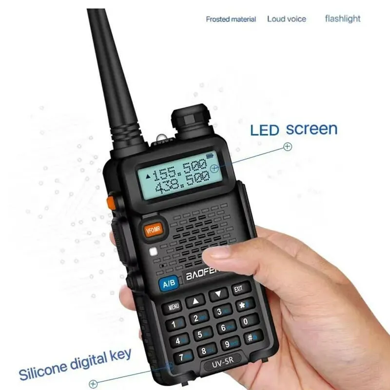 Baofeng UV5R LED Screen 5W Handheld High-power VHF/UHF136-174MHz&400-520MHz Dual Band Frequency Modulation 1800mah Walkie Talkie