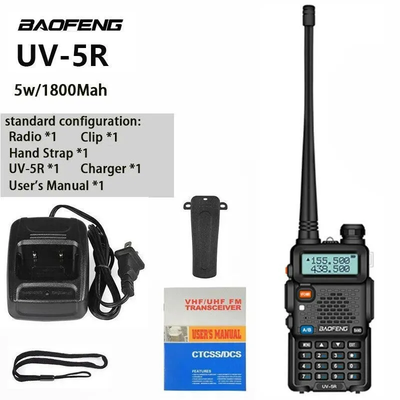 Baofeng UV5R LED Screen 5W Handheld High-power VHF/UHF136-174MHz&400-520MHz Dual Band Frequency Modulation 1800mah Walkie Talkie