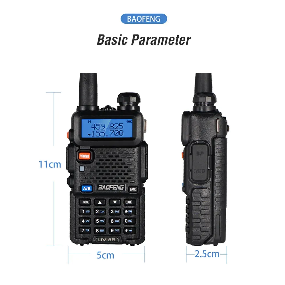 Baofeng UV5R LED Screen 5W Handheld High-power VHF/UHF136-174MHz&400-520MHz Dual Band Frequency Modulation 1800mah Walkie Talkie