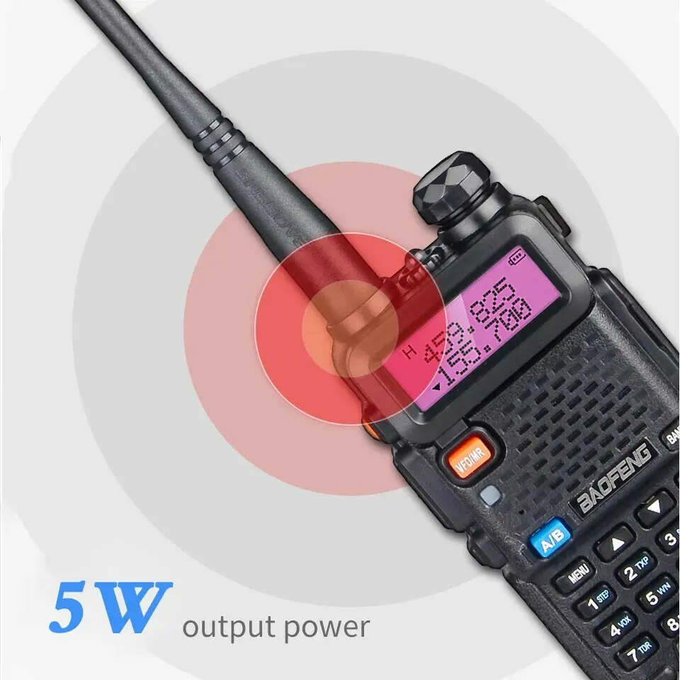 Baofeng UV5R LED Screen 5W Handheld High-power VHF/UHF136-174MHz&400-520MHz Dual Band Frequency Modulation 1800mah Walkie Talkie