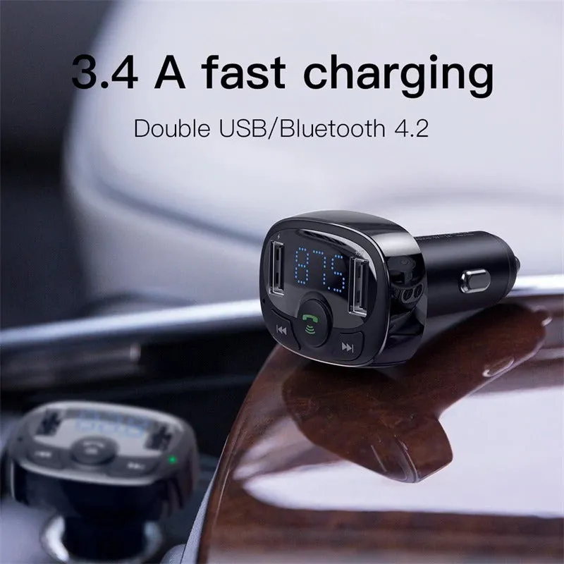 Baseus Handsfree Wireless Bluetooth FM Transmitter MP3 Music Player Dual Car Charger